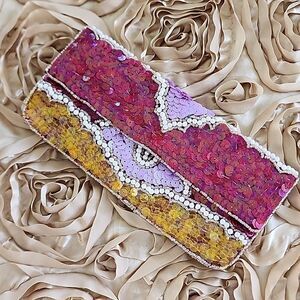 Sequined & Beaded Evening Clutch Glam Bag